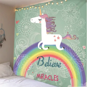

Colorful Psychedelic Unicorn Wall hanging Tapestry In Space 6 Sizes Backdrop Thin Art Mandala Bohemia Polyester Fabric Tapestry