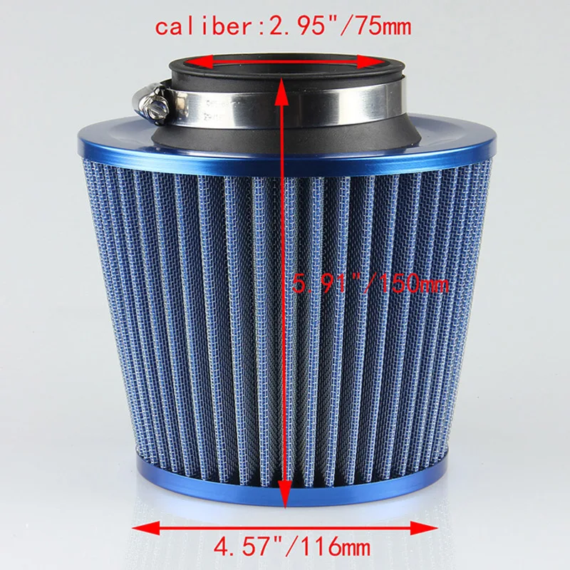 Aluminum 75mm Vehicle/SUV/Truck/Car Air Filter Dual Funnel Air Cleaner