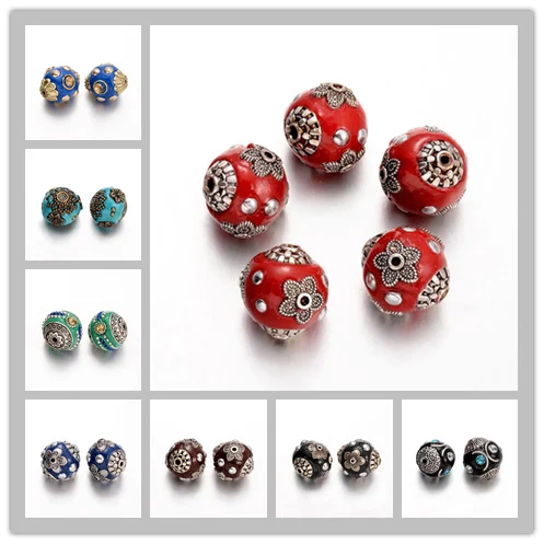 

5pcs Handmade Loose Spacer Indonesia Round Beads For Jewelry Making 15~16x14~15mm Hole: 2mm