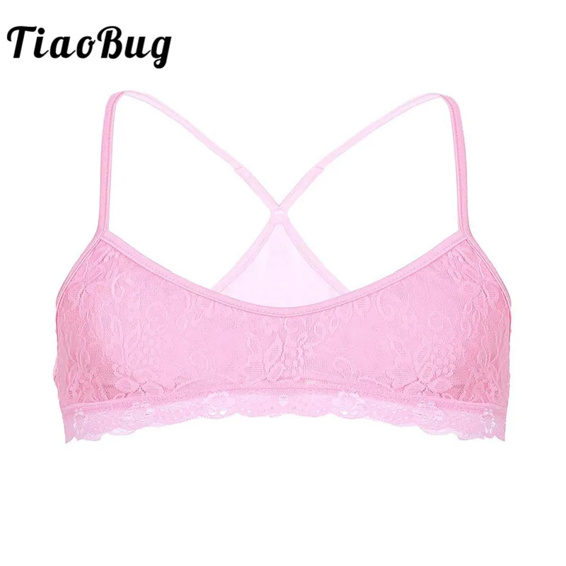 

TiaoBug Men Crossdressing Bra Sissy Lingerie Floral Lace Adjustable Spaghetti Straps Male Hot Sexy Bra Tops Breathable Bralette