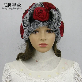 

Classic Women Natural Rex Rabbit Fur Hats Fashion Rose Style Beanies Lovely Girls Hats Winter Warm Real Fur Caps