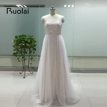 Real Image 2016 Wedding Dress Scoop A-Line Appliques Ribbon Tulle White/Ivory Wedding Dress Bridal Gowns Vestido de Novia FE38