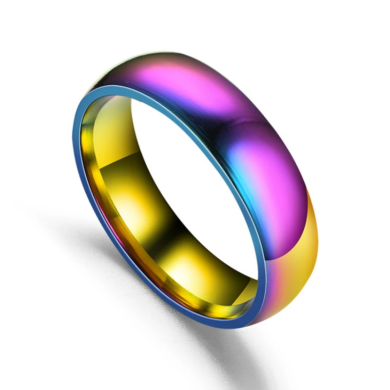 Fashion Titanium Ring for Men Women Couple Rainbow Width 6mm Polishing