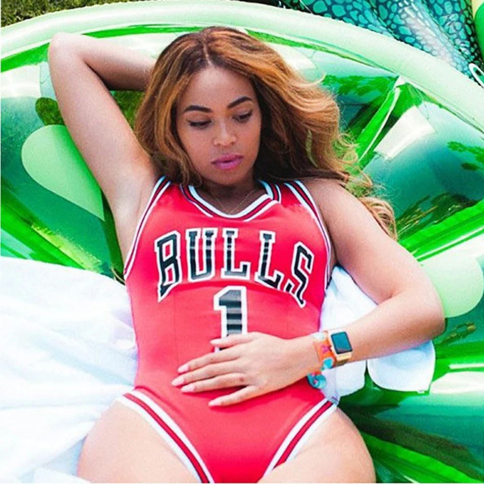 2018 New Swimwear Women Basic One piece Swimsuit Alphabet Print bikini High Waist Brazilian Bathing Suit For Girls Bodysuit Swim