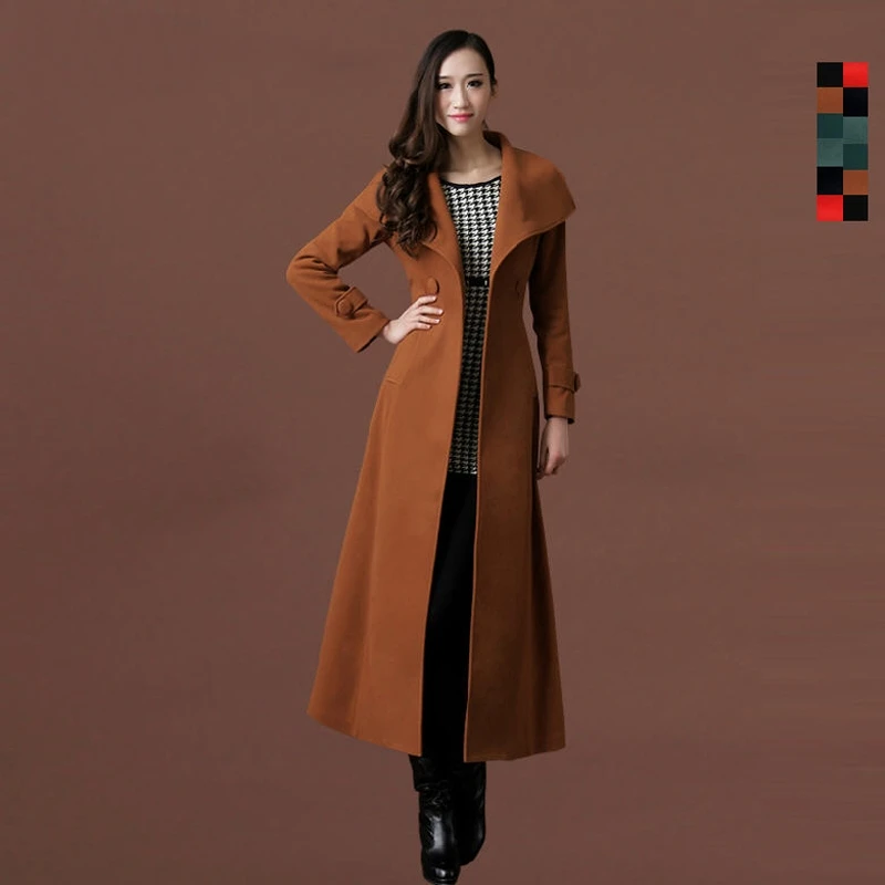 Осень-зима Для женщин супер длинный ремень твердые тонкие кашемировые пальто женские элегантные шерстяные пальто, женская верхняя одежда, S-XXXL D023 - Цвет: camel