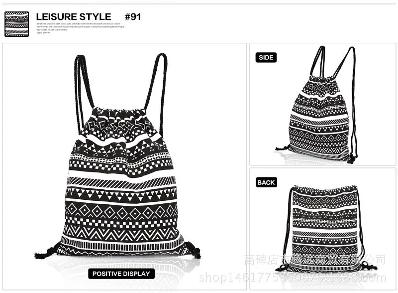 ZYJ Casual Stripe Drawstring Backpack Bohemia Girls Linen Draw String Backpack Daypack Mochila Shopping Bag (4)