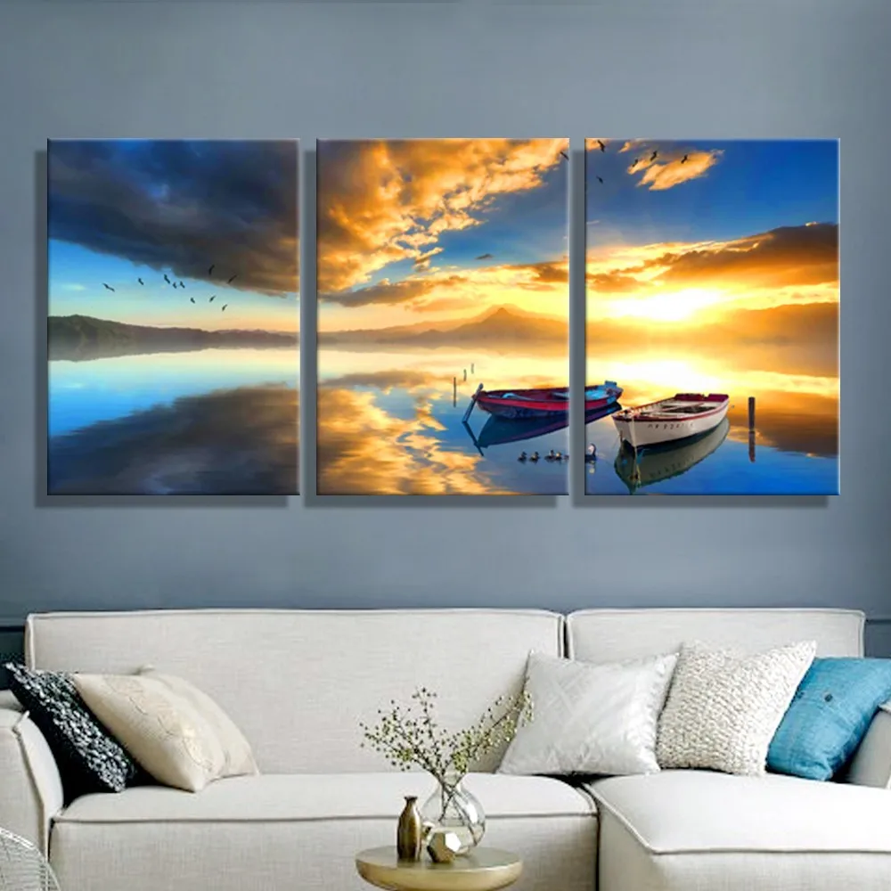 Seascape Boat Nature Sunset Canvas Art Picture Prints Wall Home Decor Framed