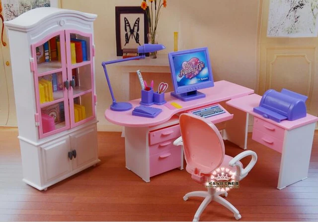 kruis slachtoffer spoelen Kantoor Computer Bureau + Boekenkast Set Meisjes Diy Speelgoed Pop  Accessoires Poppenhuis Deluxe Meubels Voor Barbie Doll - AliExpress