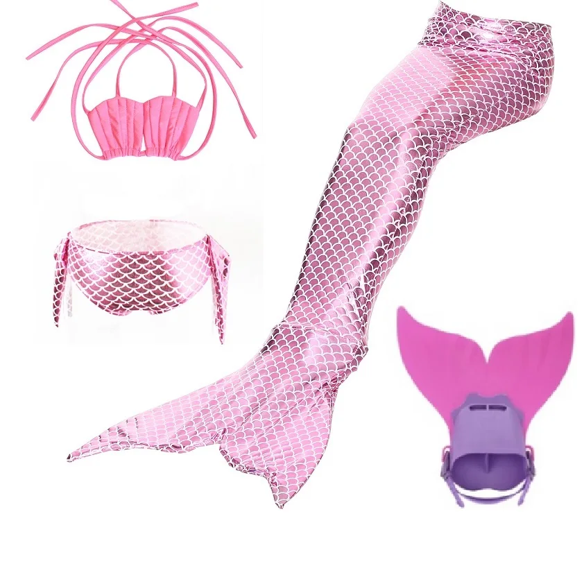 Купальный костюм для девочек с моноластами и хвостом русалки зеленый Детский