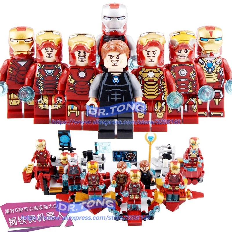 

Legoingly Super Heroes Avengers Figures Iron Man 8 In 1 Hulk Buster Ironman Action Bricks Set Model Toys Children Gifts SY624