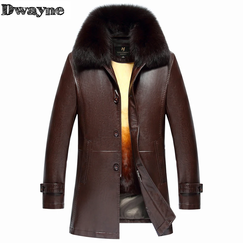 2017 Winter Fashion Lapel Mens Leather Jacket Men's Faux Rabbit Fur