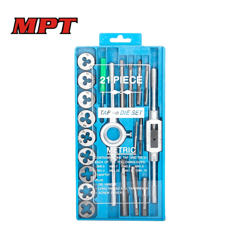 21 pcs Tap Dies Set 1/16'' 1/2'' NC Screw Thread Plugs Taps Carbon