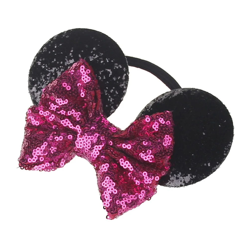 Милые уши Минни-Маус нейлон оголовье с блестками лук для детей девочек бутик заколка для волос с бантом и блестками резинка для волос аксессуары для волос - Цвет: Hot Pink