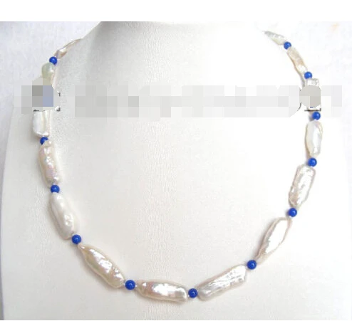 

shipping CLASSIC 20mm WHITE natural freshwater pearls& blue lapis lazuli necklace a0832
