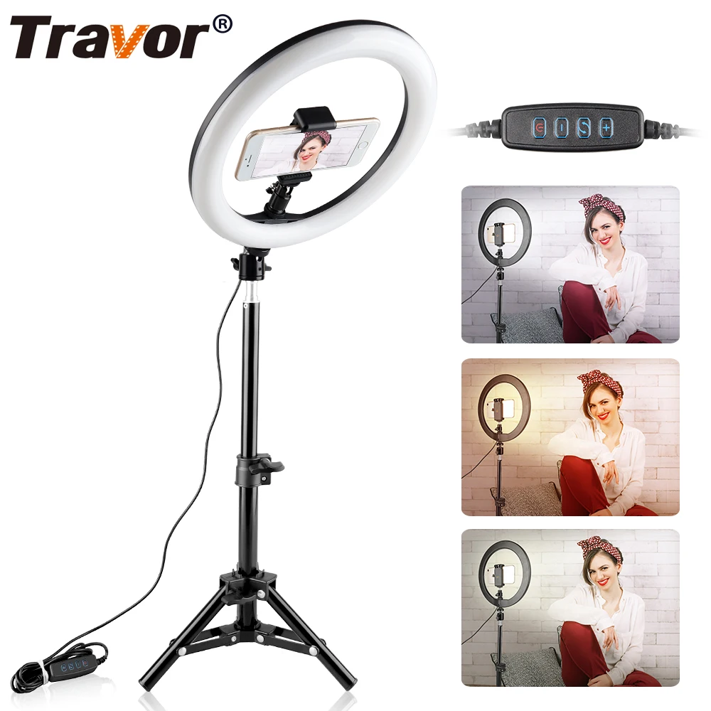 Travor 10 дюймовый кольцевой светильник для селфи 5500K с подставкой штатива