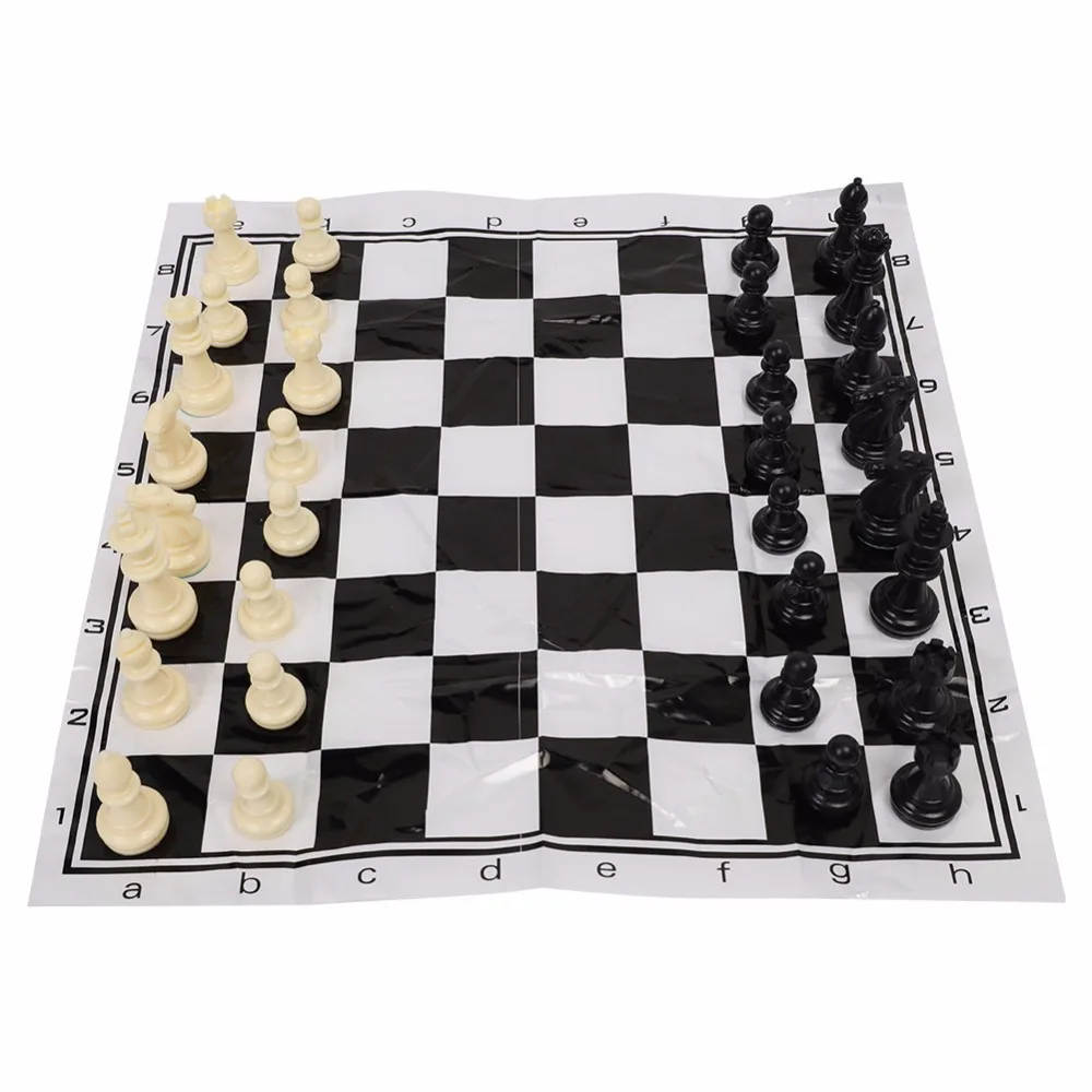 

Portable Plastic Chessboard with 65mm Kings Black White International Chess Medieval Entertainment Game Set for Party Activities