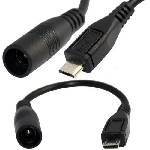 

DC 5.5mm x 2.1mm Barrel Jack to Micro USB B 5p Male Power Connector Short Cable