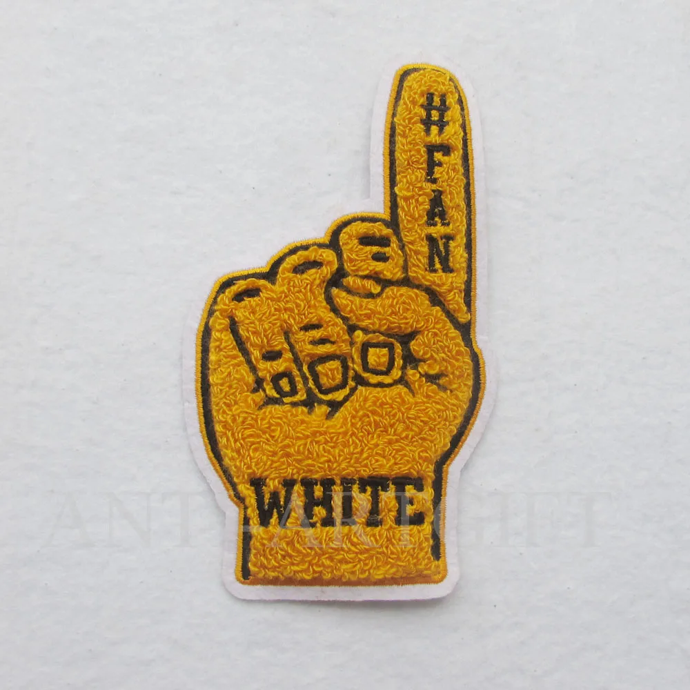 

Custom Hand Finger Chenille Patch Fan Embroidered 6" Sew On High Quality No MOQ
