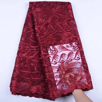 

Top Sale African Dry Lace Fabric 2019 High Quality French Mesh Lace Nigerian Lace Fabrics With Beads And Stones For WeddingF1572