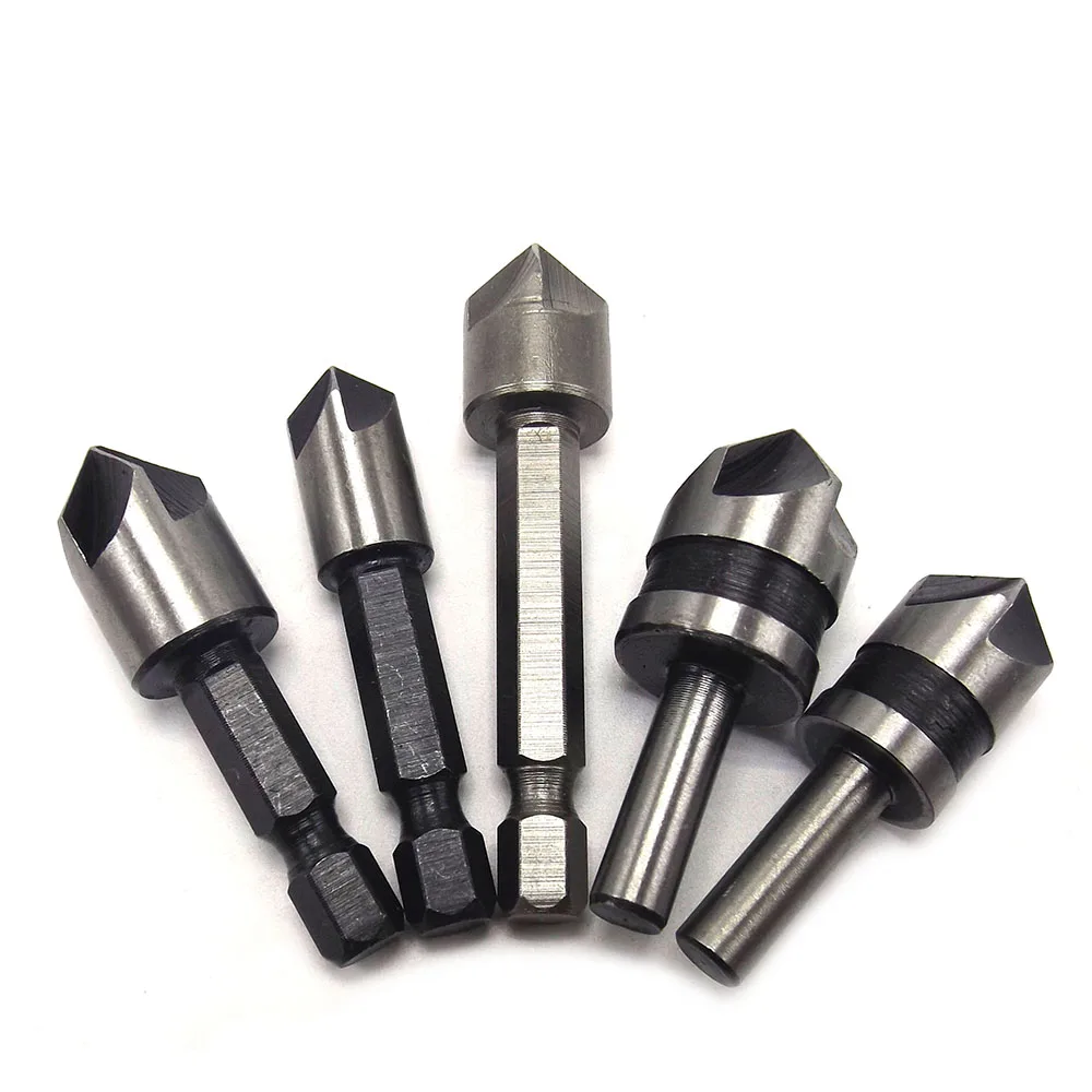 

HSS 5pcs 5 Flutes Countersink Drill Bit Counter Sink Bits Woodworking Chamfer Chamfering Countersinking Countersinks Bit Reamer