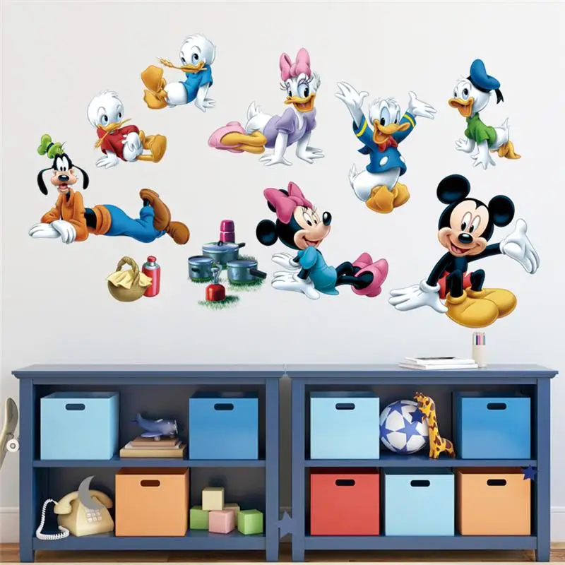 Pegatinas de pared de Mickey Mouse para habitación de niños, decoración del  hogar, bonito, Pato Donald, Goofy, bricolaje creativo - AliExpress