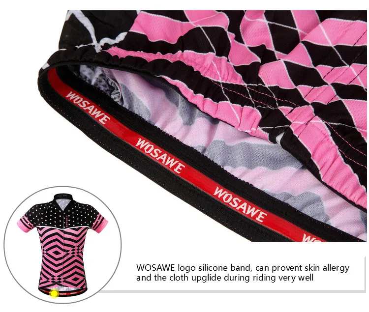 WOSAWE Women's Short Sleeve Cycling Clothing Suit Cycling Jersey + Breathable Bicycle Shorts Skirts with 3D Pad Sportswear Set