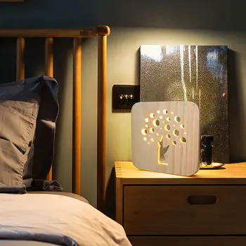 

Home Decoration Wooden Night Light Bedroom Decoration USB Plug-in LED Warm Light Bedside Counter Lamp Christmas New Year Gift