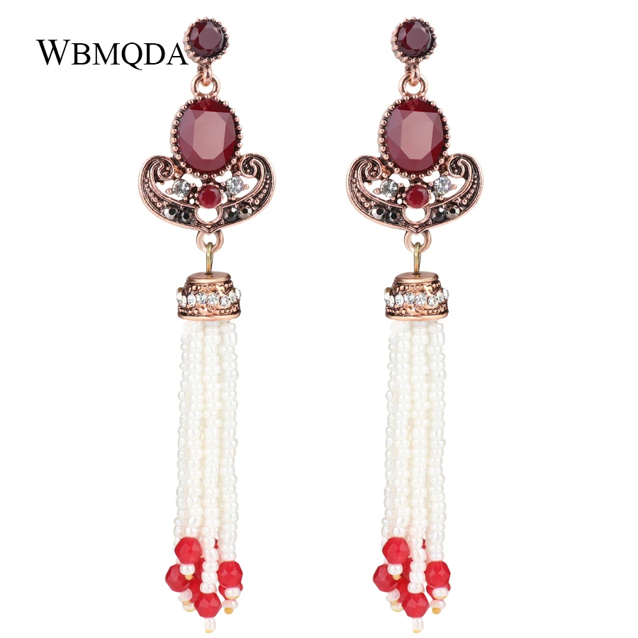 

2018 New Long Beads Tassel Crystal Antique Gold Drop Statement Earrings For Women Vintage Bohemian Party Jewelry Accessories