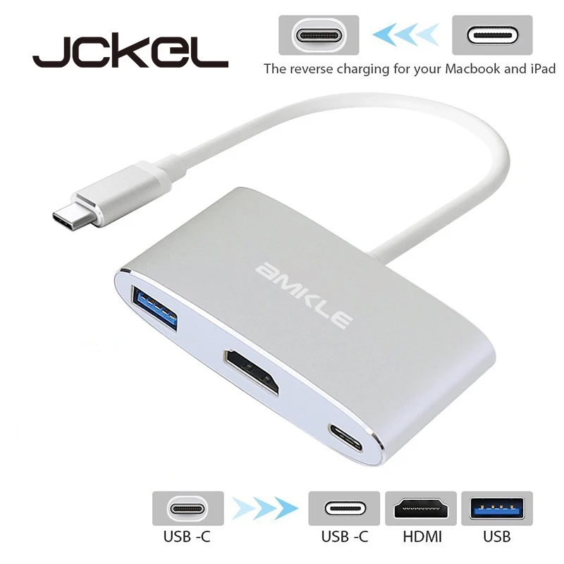  JCKEL Type C USB 3.1 Male to HDMI USB 3.0 Type C Charger Adapter Female Support 4K for Macbook 12 i