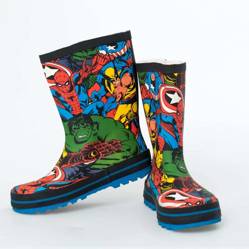 Дизайн, Детские дождевые ботинки с героями мультфильма «Человек-паук», «Халк», «Команда США», «супергерой», «Лига героев», резиновые ботинки для дождливой погоды, водонепроницаемая обувь, нескользящая