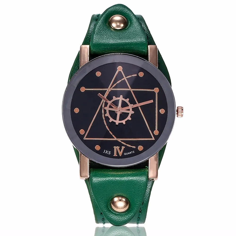 

Fashion Genuine Leather Gear & Triangle Pattern Quartz Watch Luxury Men Women Quartz Wristwatches Montre Femme Dropshipping