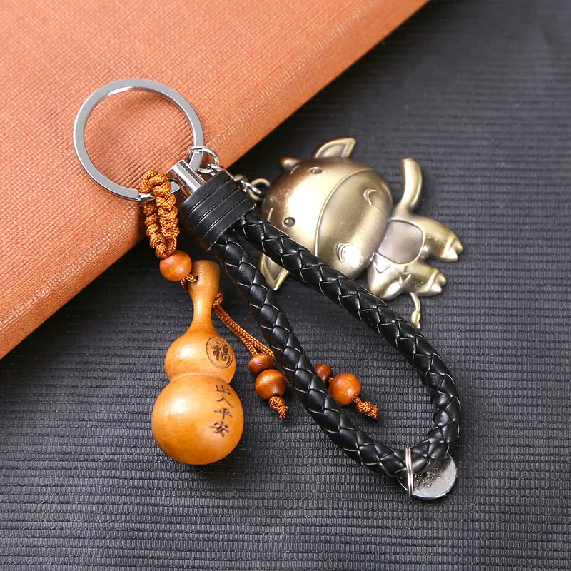

WEIYU Fashion Metal Keychain Alloy Chinese Zodiac Llavero Charm Key Chain Monkey,Dog,Pig Key Chain Wood Gourd Leather Key Ring
