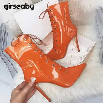 

Girseaby New Transparent Boots Clear Chunky heels Mujer Thin heel Women Boots Lady Sexy Party Summer Boots Lace Up boots E076