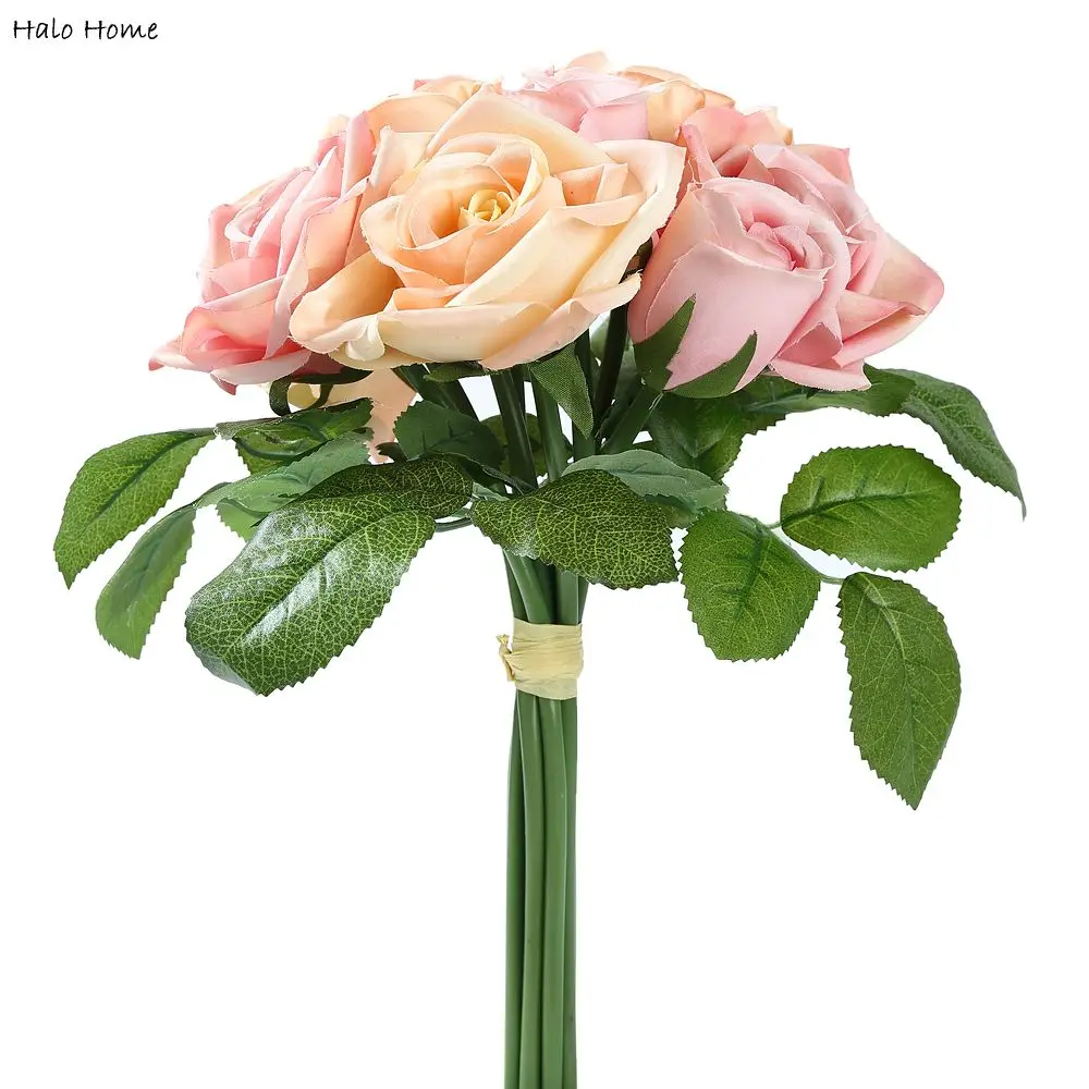 1 Bunch Silk Artificial Flower Light Pink Rose For Public places Home