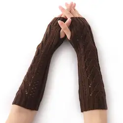 1 пара, женские зимние длинные перчатки, вязанные перчатки-митенки, полуполые рукава, женские перчатки-OPK