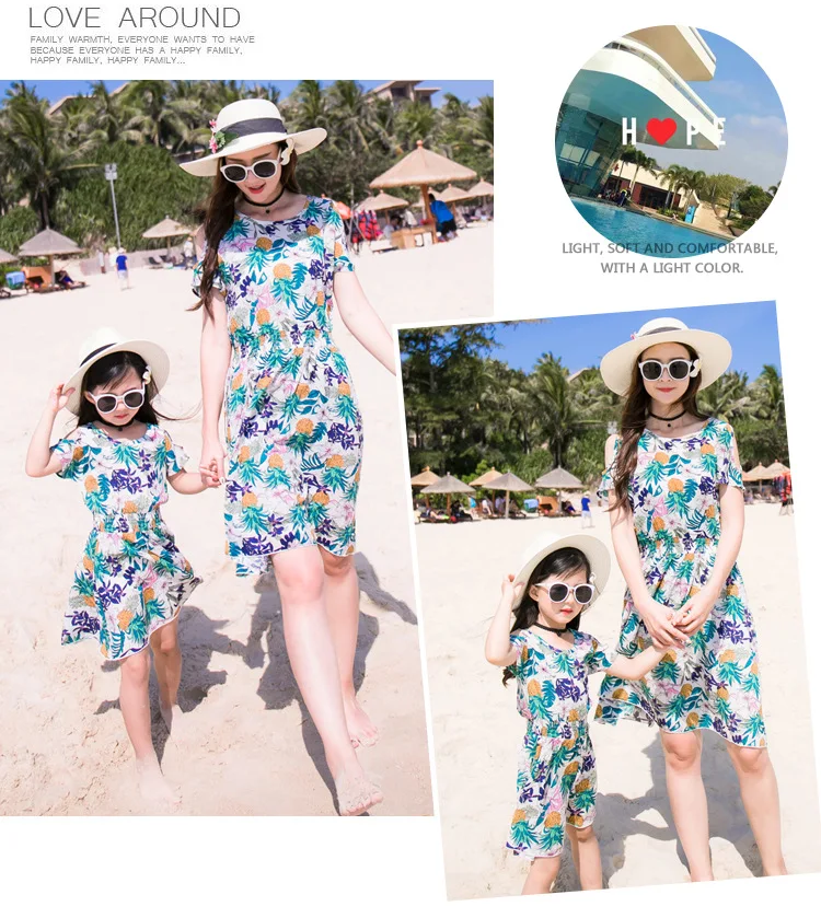Family Matching Clothing Bohemian Pineapple Printed Mother Daughter Dress Dad Son Boys Tshirts And Shorts 16