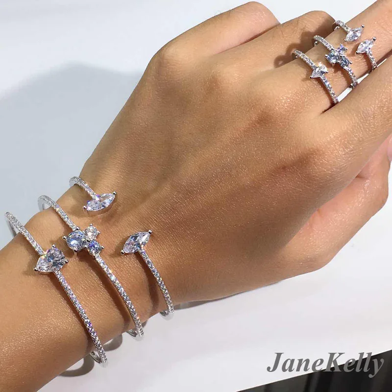 

New Arrival round shape exquisite micro pave setting Cuff Bracelets Bangle Women and cuff Ring Jewelry Bijoux