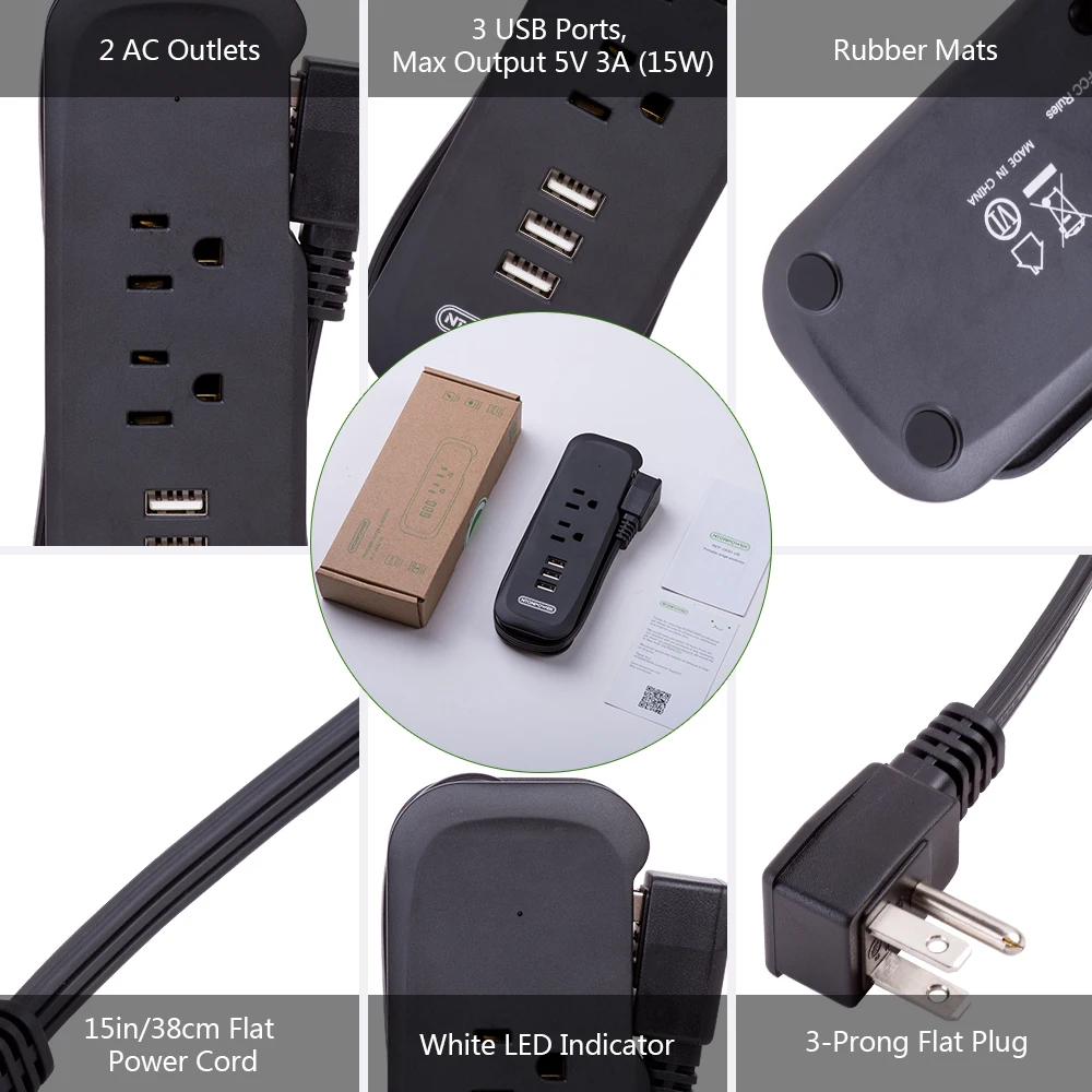 NTON POWER Travel Power Strip с USB американской электрической плоской вилкой мини настольная