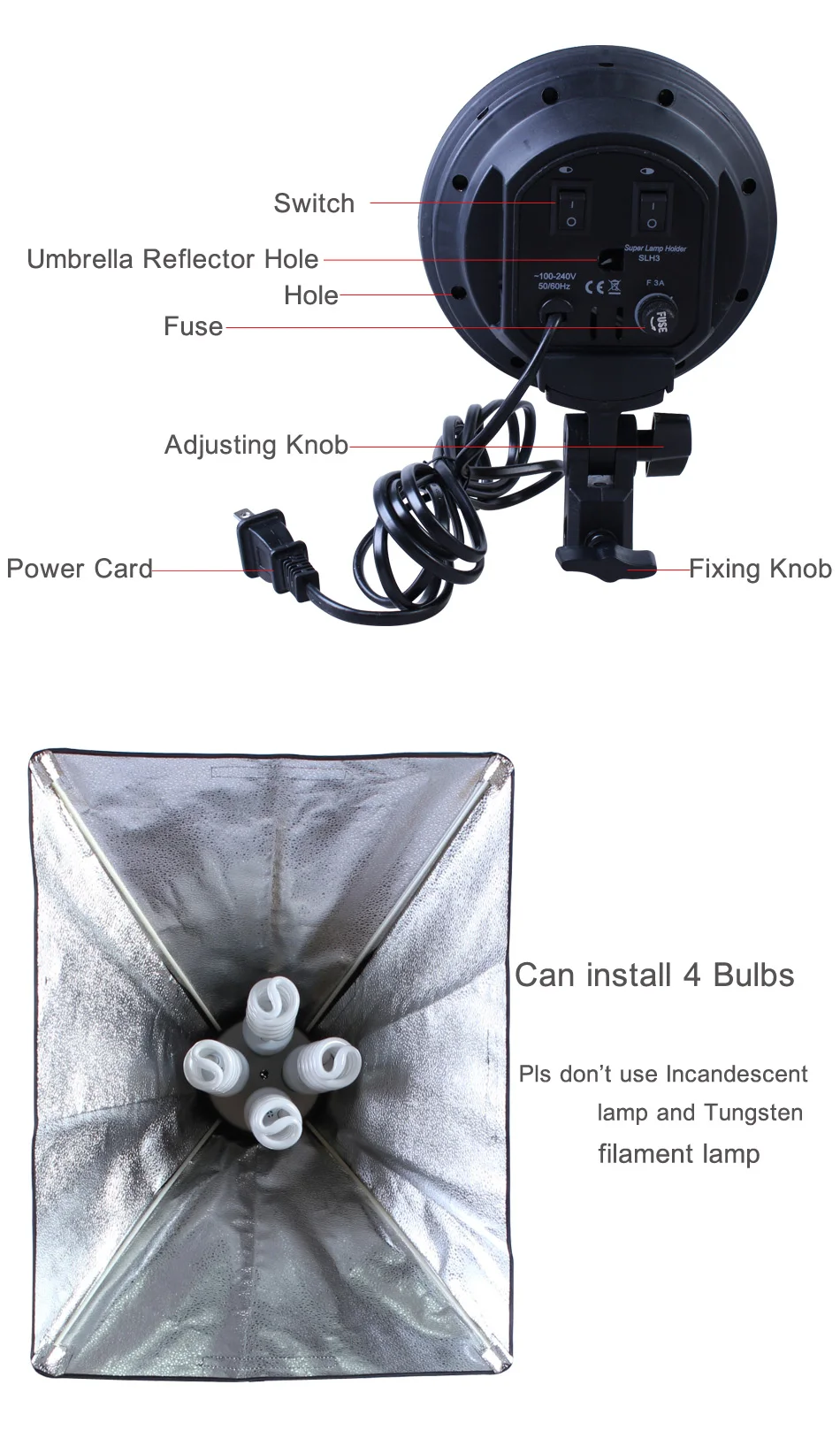 pces softbox 4-soquete do suporte da lâmpada