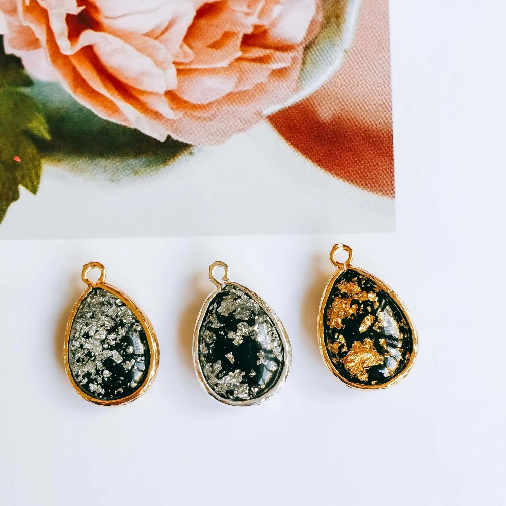 Drop Gold Foil Resin Glass Pendant Necklace Charms DIY Material Jewelry