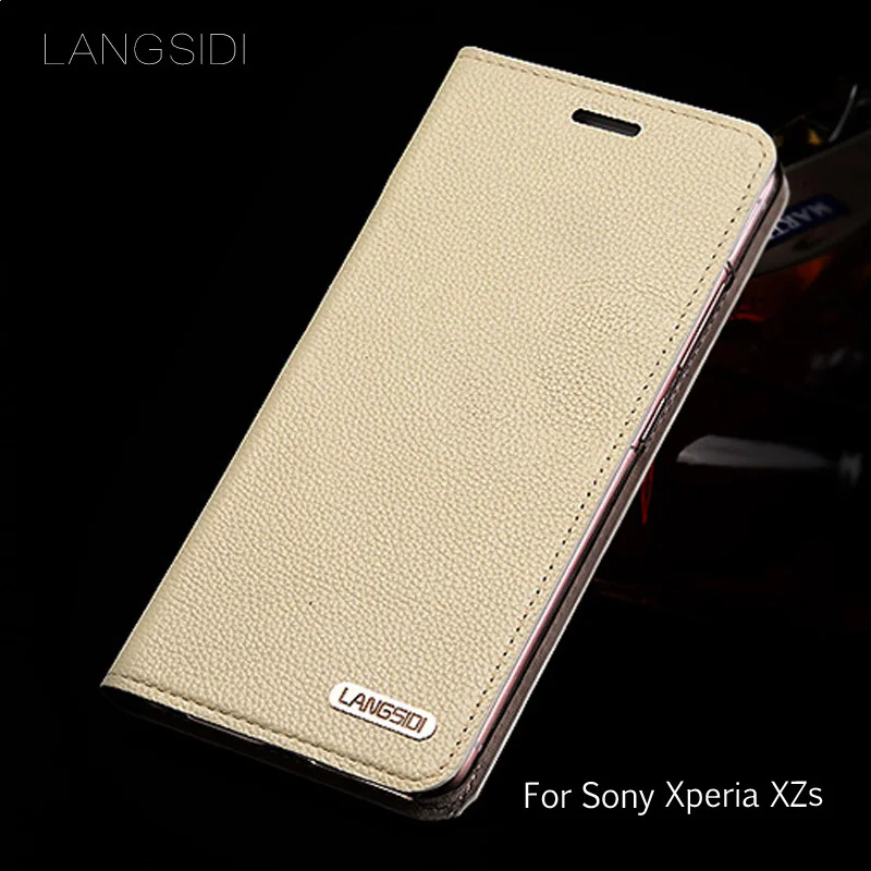 

wangcangli leather calfskin litchi texture For Sony XZs flip phone case all handmade custom