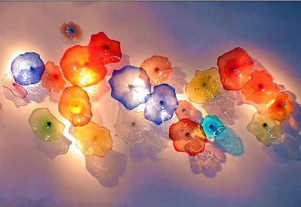 

Modern Murano Flower Wall Art Plates Round Shape Cobalt Blue Plates for Home Decoration