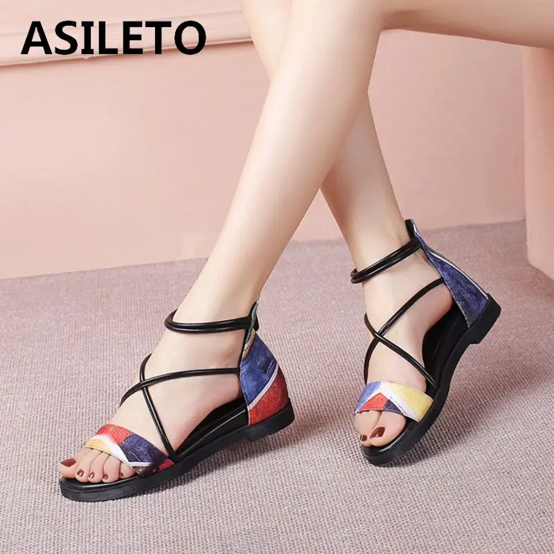 Летняя обувь ASILETO женские сандалии из натуральной коровьей кожи разноцветные на