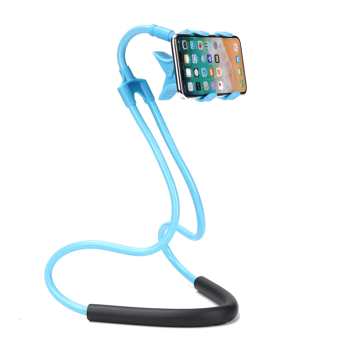 LEORY держатель для ленивого телефона с креплением на шею и креплением на талию, вращающийся на 360 градусов, расширенный кронштейн, настольная подставка, держатель - Цвет: Light blue