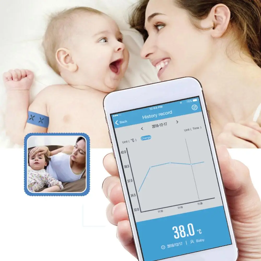 

24-Hour Intelligent Baby Fever Monitor with Wireless Alerts (iOS & Android) Smart Bracelet Bluetooth Monitor Fever Thermometer