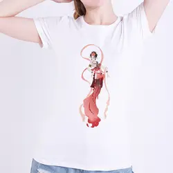 Китайская чернильная Летающая богиня девушка принт Женская белая одежда с коротким рукавом женские летние футболки Модная женская
