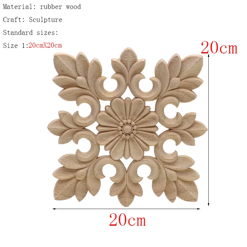 Рамка двери шкафа декоративные фигурки деревянные аппликации для мебели Неокрашенный резной угловой Onlay украшения дома аксессуары - Цвет: 20cmX20cm