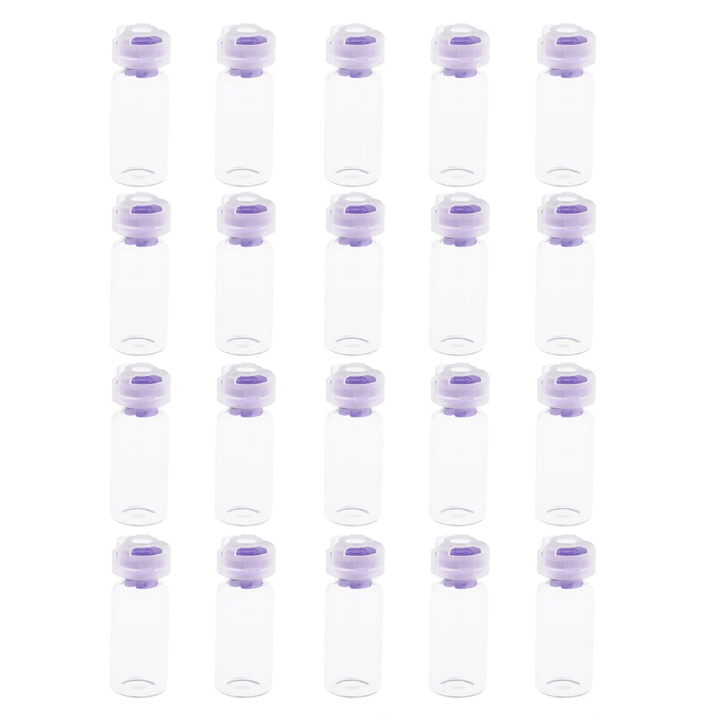 20Pcs 10ml Empty Sterile Glass Sealed Serum Vials Bottles Liquid Containers Transparent Body - 6 Colors Optional