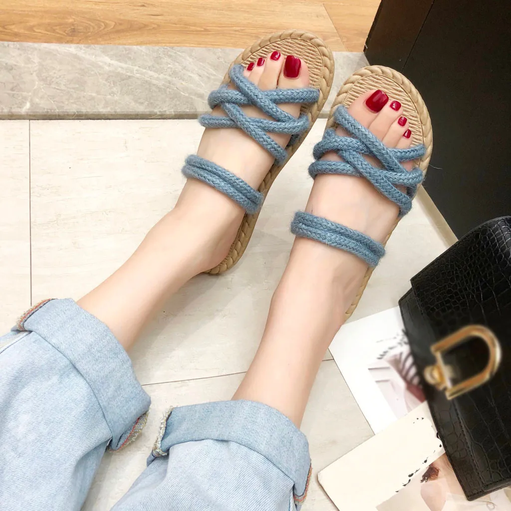 

Plus Size Thong Sandals Summer Women Flip Flops Weaving Casual Beach Flat With Shoes Rome Style Female Sandal Low Heels#g6
