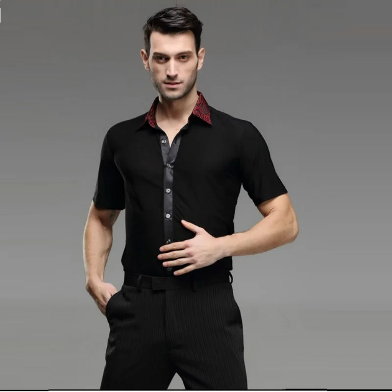Men's Square Dance Shirt Short Sleeved Adult Male Dance Costume Latin